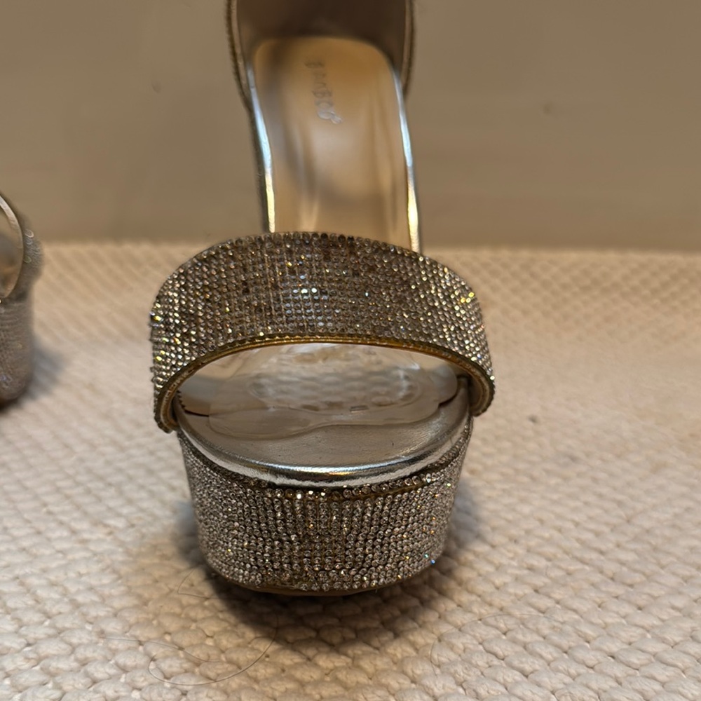 BAMBOO Silver Rhinestone Sparkly High Platform Heeled Sandals 8 - Picture 7 of 13